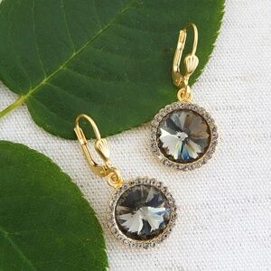 Catherine Popesco Rivoli Crystal Drop Earrings, Black Diamond NWT